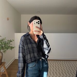 Madewell Navy and White Plaid Blouse